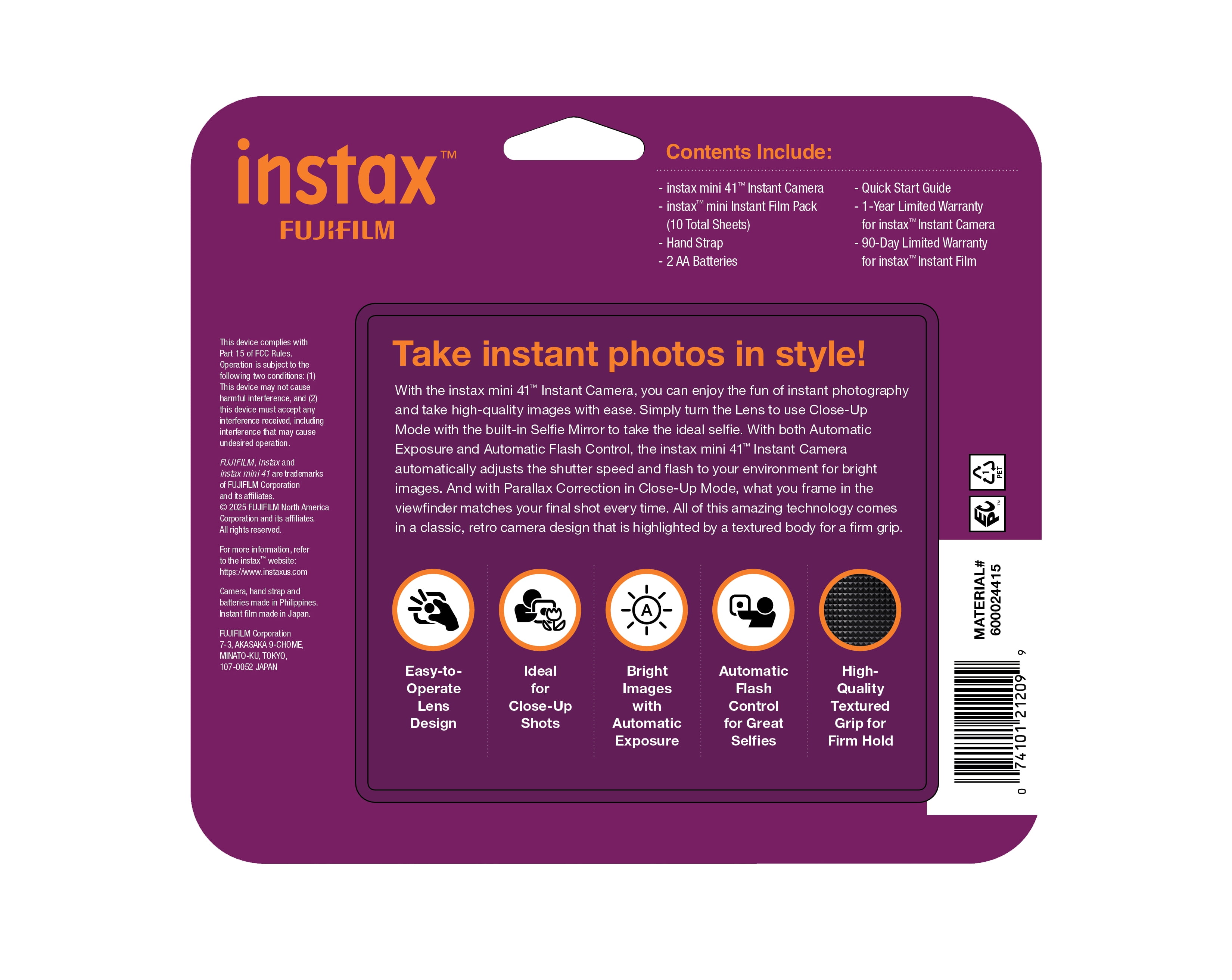 Fujifilm Instax Mini 41 Instant Camera with Bonus 10 Pack of Film (Value Pack)
