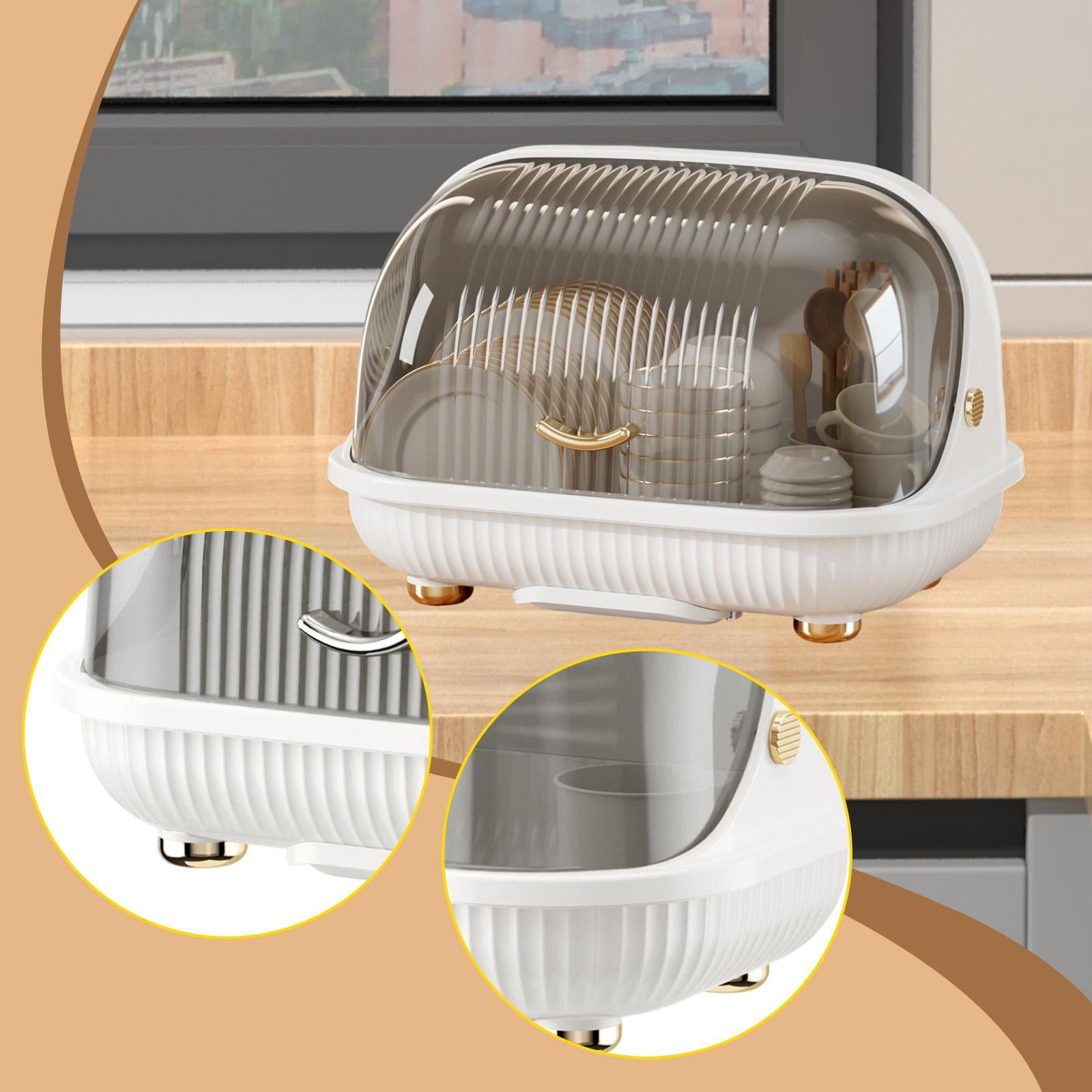 Fiocias Baby Bottle Drying Rack, Desktop Cup Holder, Cup Rack with Flip-top Lid, Cutlery L Porcelain white