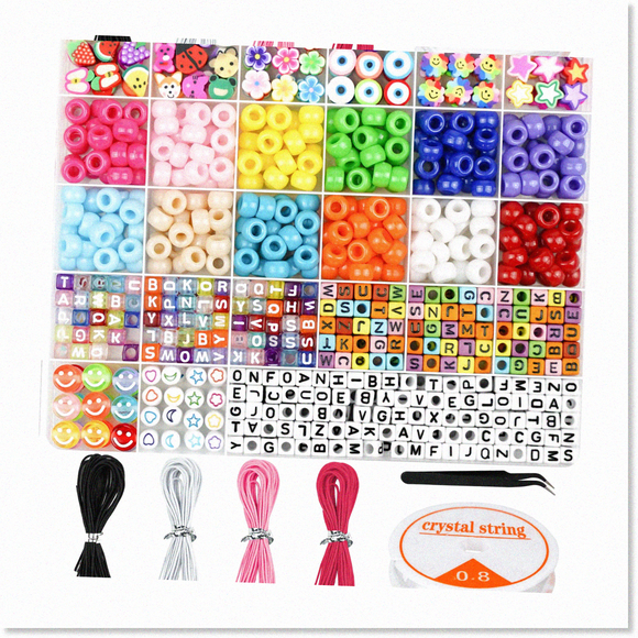 Fun and Creative Bracelet Making Kit - Pony Beads, Polymer Clay Beads, Smile Face Beads, and Letter Beads - Perfect DIY Arts and Crafts Gift for Girls Age 6-12