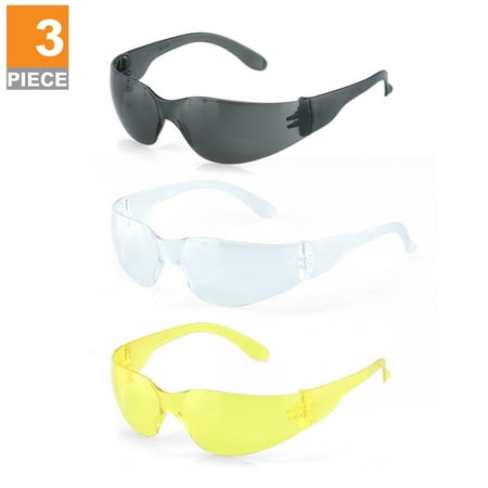 Safety Protection - Hiltex Safety Work Glasses | 3pc Variety Eye Protection Clear Amber Gray ANSI Approved