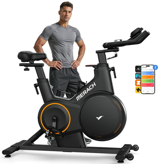 MERACH Magnetic Exercise Bike, Smart Stationary Bike for Indoor Cycling with Bluetooth, ±6° Incline, Quiet Belt Drive, 350lbs Capacity for Home Workout & Cardio Training