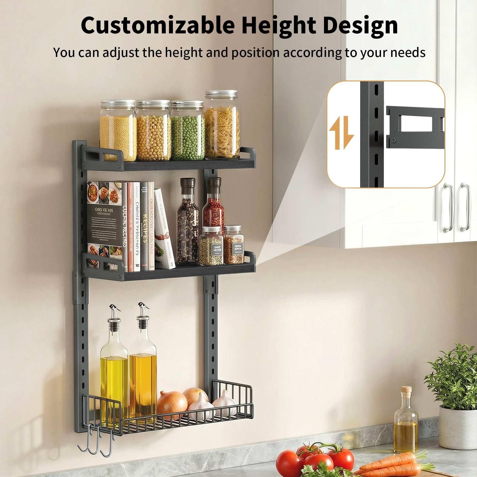 Biemlerfn 3-Tier Wall Mounted Storage Organizer Shelf, Space-Saving & Height-Adjustable Over The Toilet Storage Rack for Bathroom, Kitchen, Living Room, Black