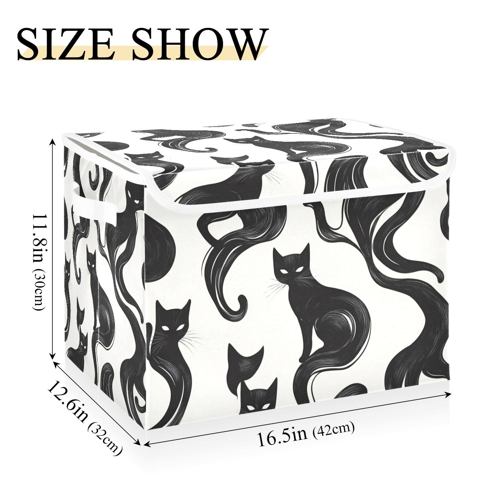 Black Cats in White Storage Basket for Shelves Foldable Container Organizer for Organizing Toys Clothes Books with Handles
