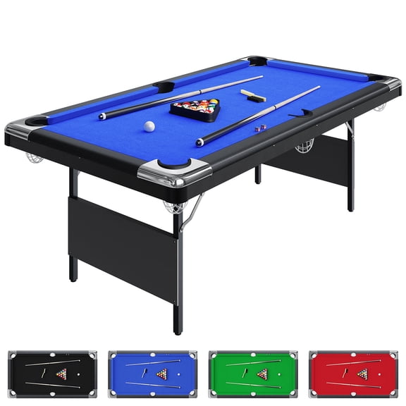 6 Ft Billiards Tables, Portable Pool Table, Folding Snooker Table Includes Full Set of Billiard Balls, 2 Cue Sticks, Chalk & Felt Brush for Family Game Room