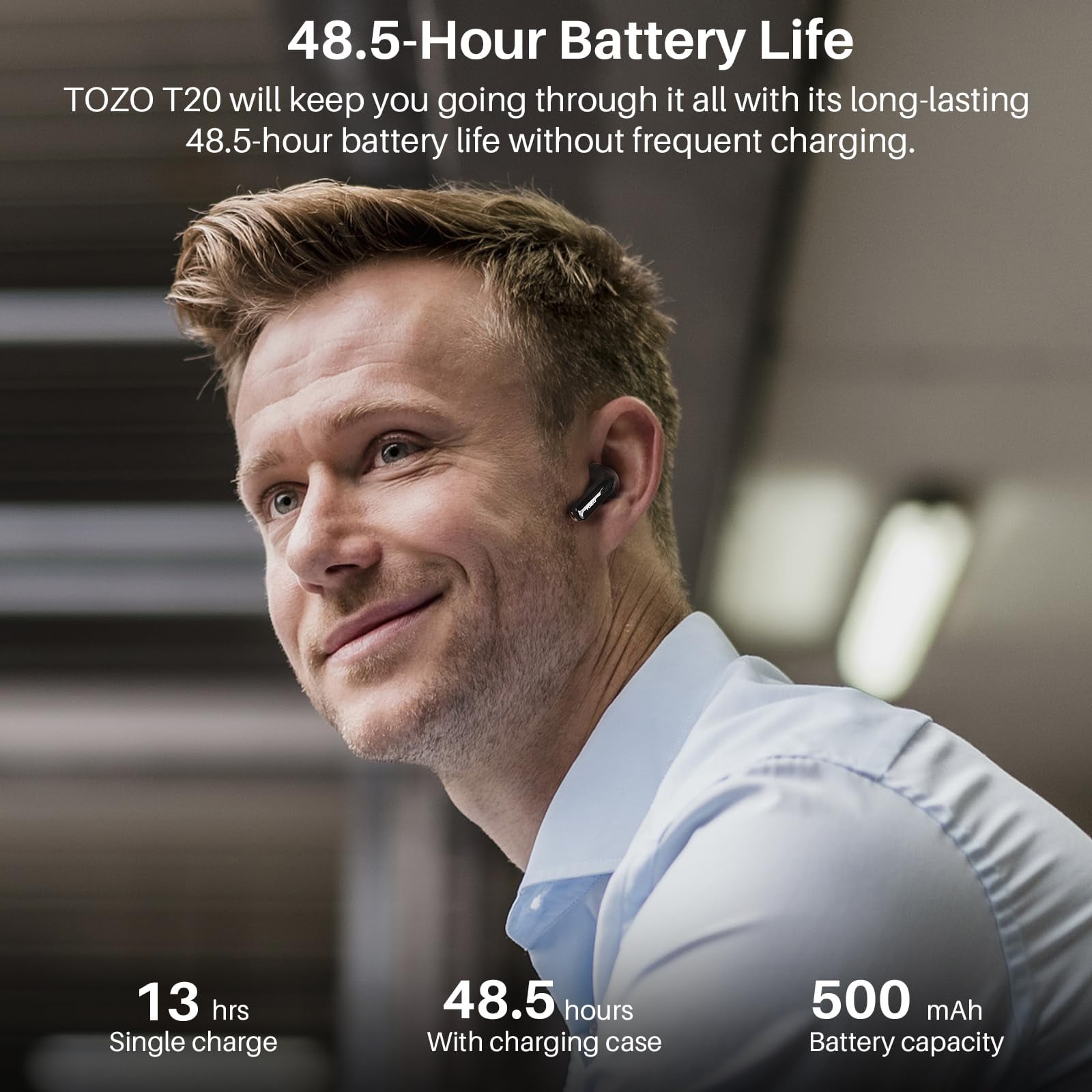 TOZO T20 ANC Bluetooth Wireless Earbuds, 49H Playtime, HiFi Stereo, IPX8 Waterproof, Wireless Charging, Black