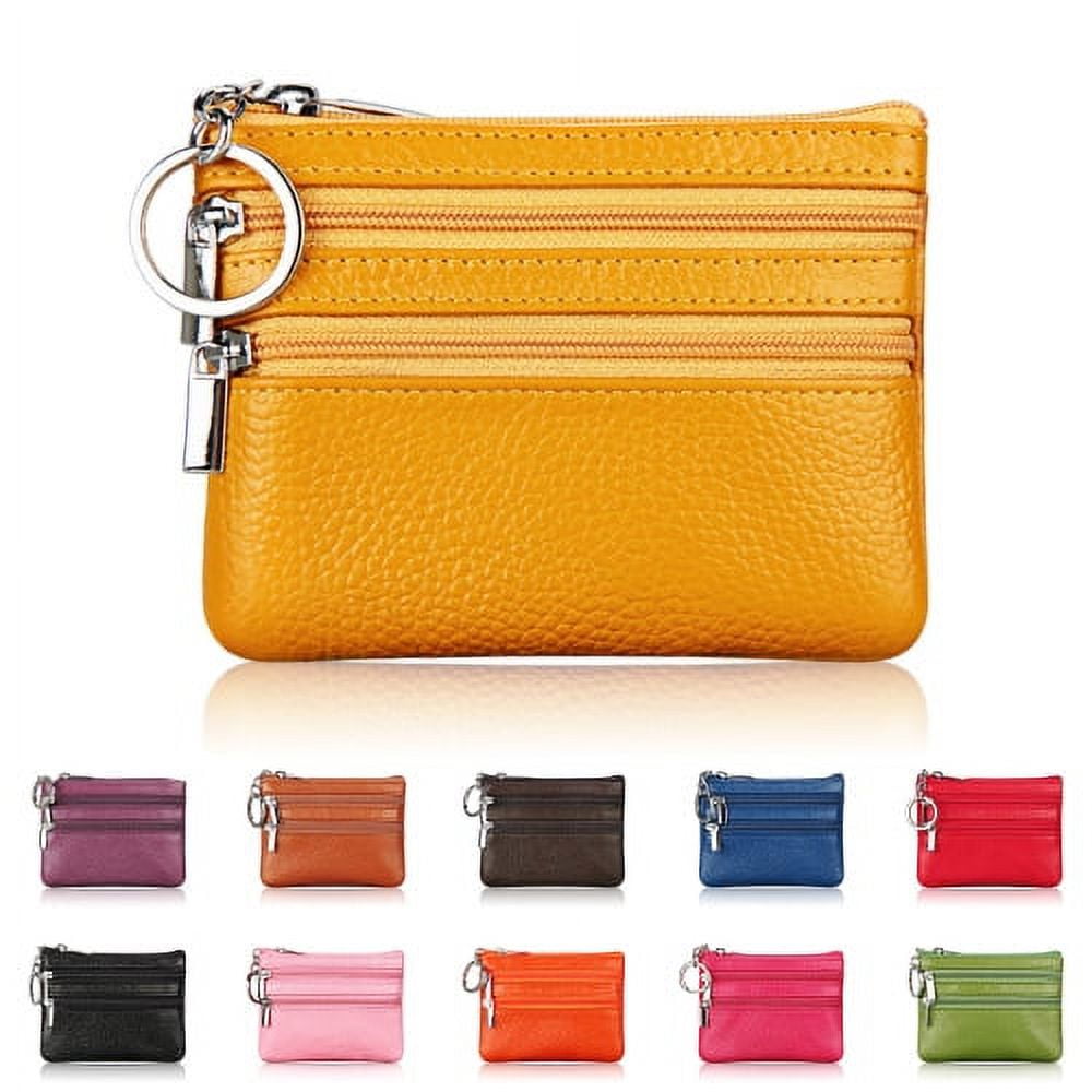 Soft Genuine Leather Small Coin Purse Zipper Wallet with Keyring
