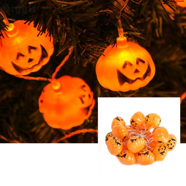 10ft 20LED Calabaza Linternas Cadena De Luces Tema De Halloween Decoración Interior/Exterior