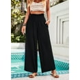thumbnail image 6 of Yesfashion Womens Elastic High Waisted Palazzo Pants Casual Wide Leg Long Lounge Pant Trousers with Pocket, 6 of 9