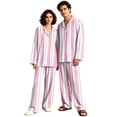 thumbnail image 3 of Matching Pajamas for Couples Long Sleeve His and Hers Pajamas Sets Sleepwear Striped Button Down Warm Lounge Sets 2 Pcs Loungewear Pink XXL, 3 of 7