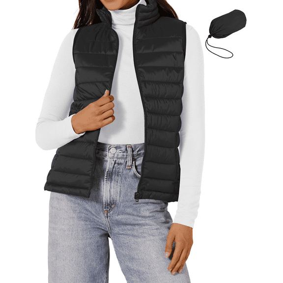 Fantaslook Womens Duck Down Puffer Vest Packable Quilted Sleeveless Stand Collar Zip Up Water-Resistant Coat Outerwear Winter Vests with Pockets