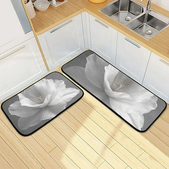 Gray Flower Kitchen Mats Non Slip Standing Desk Mat Runner Rug Washable Kitchen Rugs for Floor 2PCS