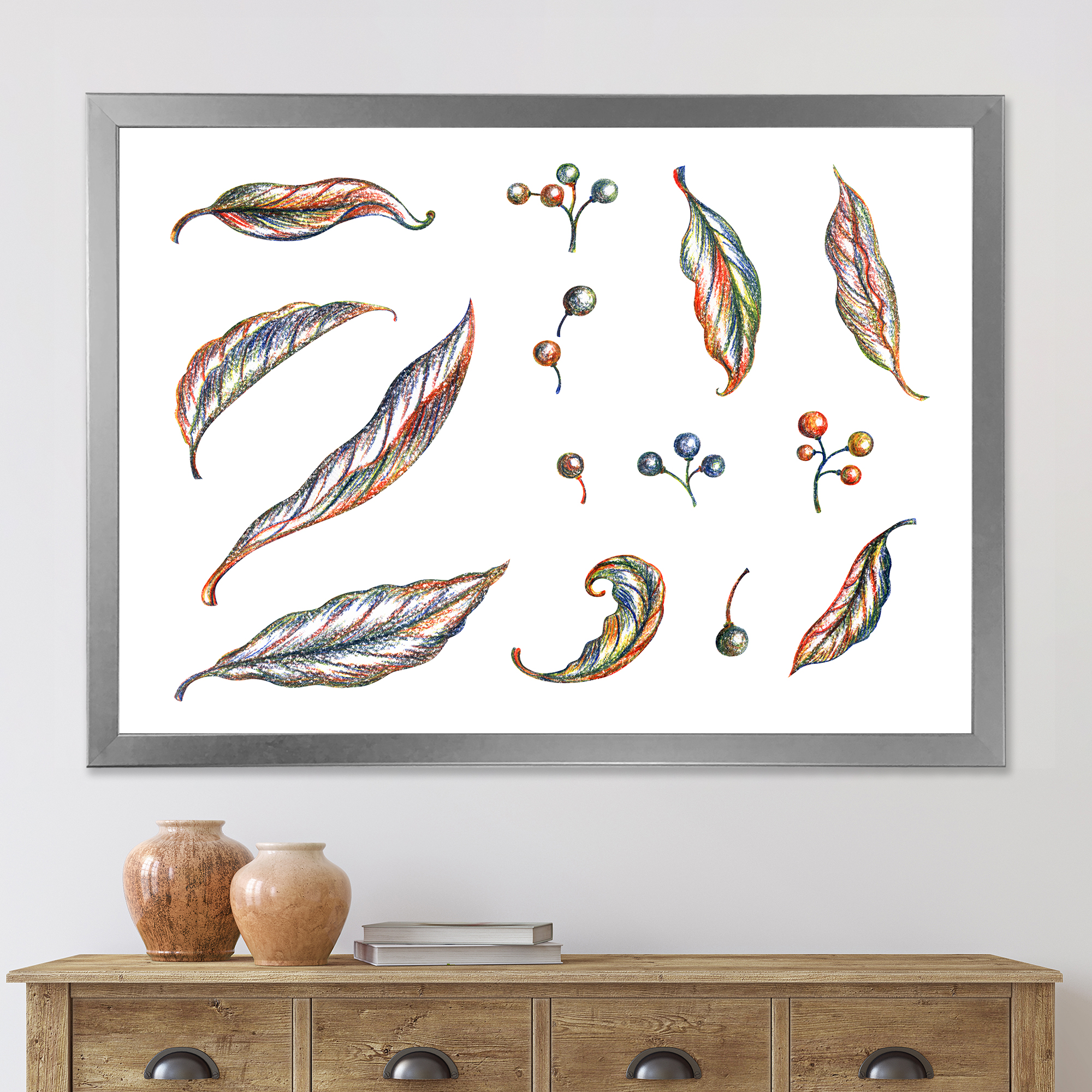Designart 'Leaves and Berries Of Wild Grapes' Bohemian & Eclectic Framed Art Print