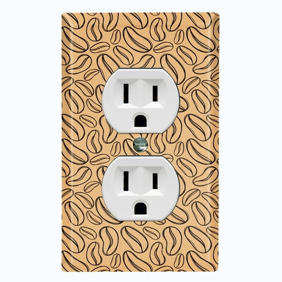 Metal Light Switch Wall Plate Outlet Cover (Coffee Espresso Mocha Bean Light Brown Pattern - Single Duplex)