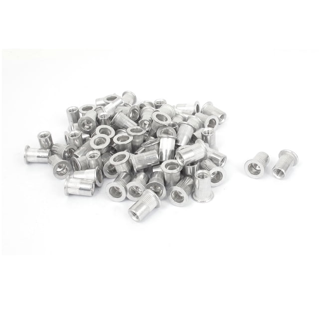 Unique Bargains M6x15mm Aluminum Flat Head Ribbed Body Rivet Nuts Insert Nutserts 100pcs