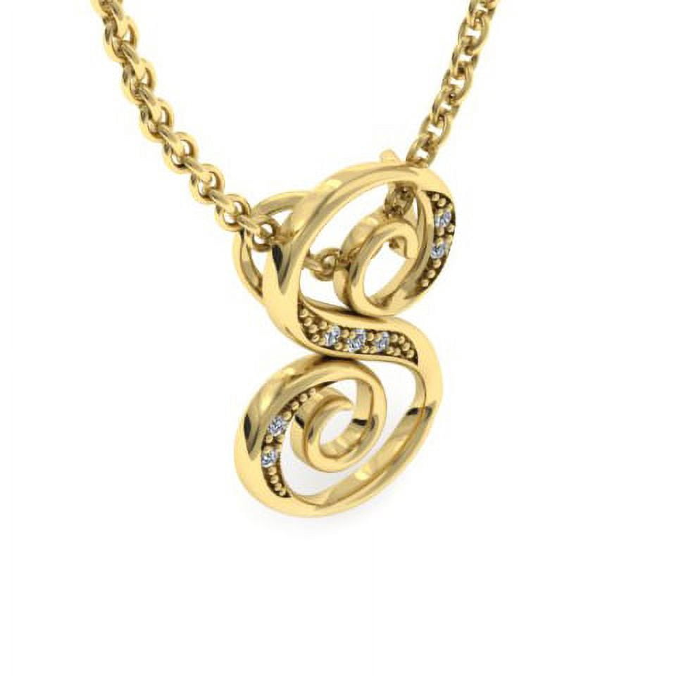 SuperJeweler S Initial Necklace In Yellow Gold With 7 Diamonds, Serif Style, With Free 18 Inch Cable Chain, For Women