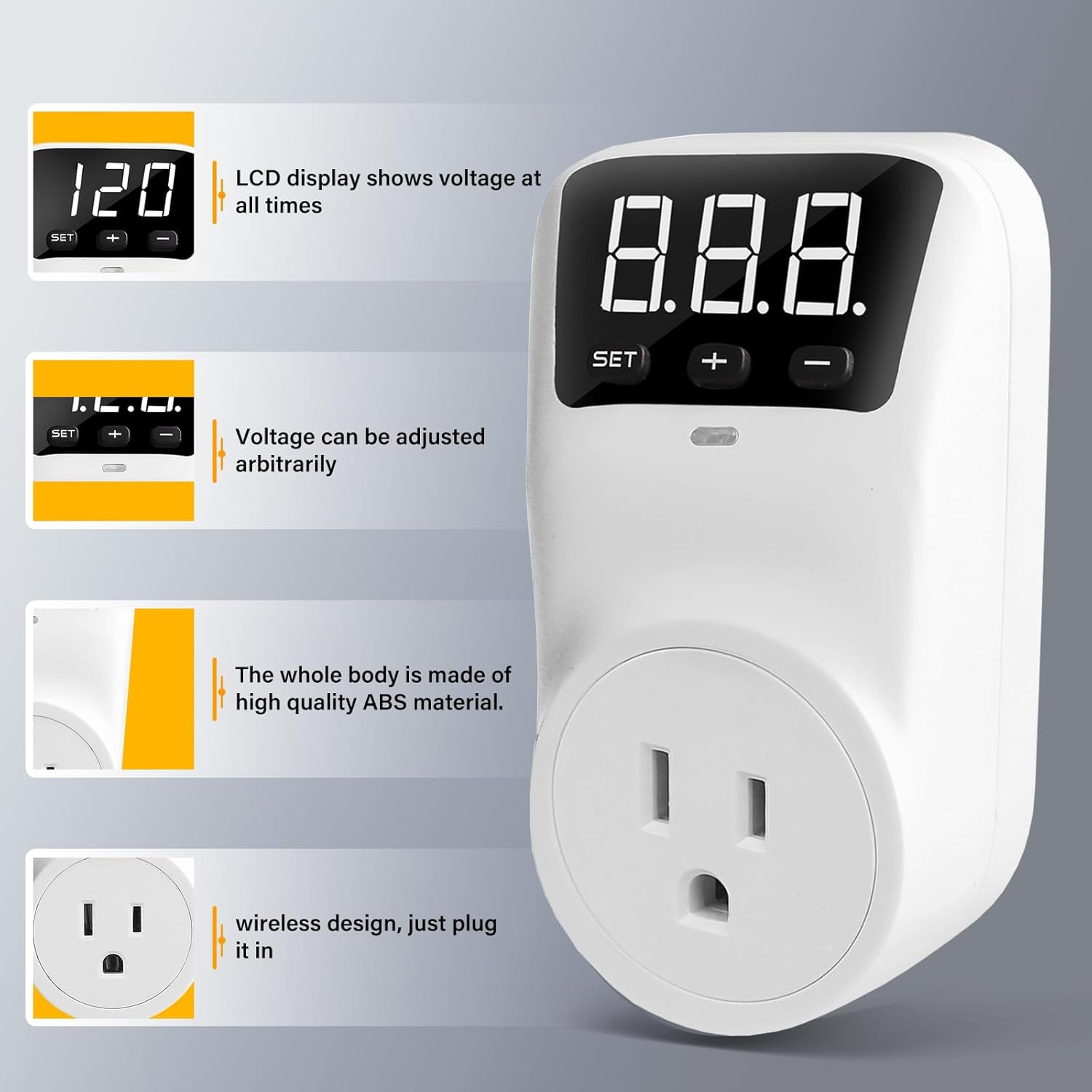 Surge Protector, 1800W Wall Surge Protector for Refrigerator, TV, PC, Home Appliance, Voltage Regulator with LED Display Screen, Adjustable Voltage Protector, 15A, 120V, 2 Pack,120V-2 Pack