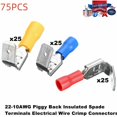 thumbnail image 2 of 75pcs PVC PiggyBack Insulated Spade Terminals 22-10AWG Wire Crimp Connectors, 2 of 7