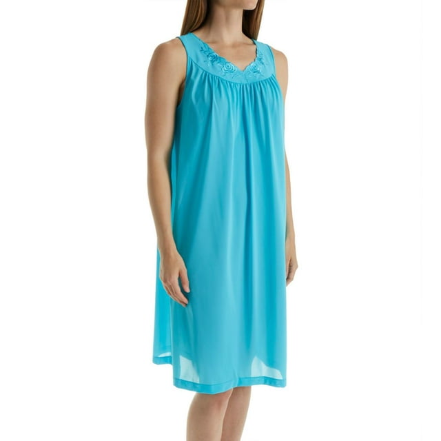 Women's Shadowline 37280 Petals 40 Inch Embroidery Gown (Turquoise 2X)