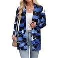 thumbnail image 5 of WTOBBY Women's Lightweight Open Front Cardigan Sweater Long Sleeve Casual Loose Thin Knit With Pockets Halloween Print Cover Up Top For Fall Layering,Dark Blue XL, 5 of 6