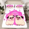 thumbnail image 2 of Feelyou Kawaii Couple Dog Queen Sheet Sets for Teens, Cartoon Love Heart Flat Sheet, Anniversary Theme Queen Fitted Sheet, Luxury Bedroom Decor, 4 Pieces, 2 of 7