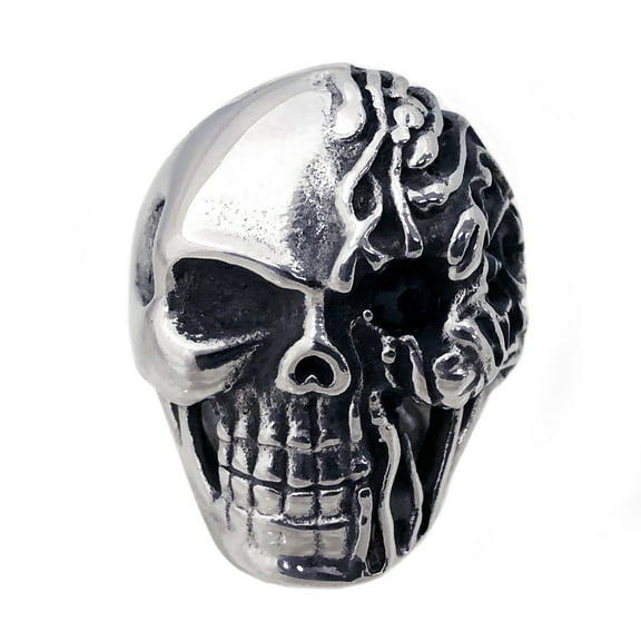 Seven Seas Pirates Flaming Skull Steel Black Enameled Ring