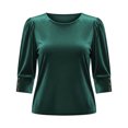thumbnail image 5 of BRGZLK Womens 3/4 Sleeve Velvet Tops Plus Size Buttons Cuffs Dressy Casual Blouses Solid Color Soft Comfort Business Work Tshirts Fall Winter Fashion Outfits Army Green 2XL, 5 of 5