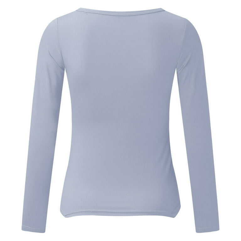 Entyinea Womens Tops Fall Winter 2025 Long Sleeve Casual Solid Printed  Henley Shirts Grey L 