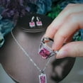 thumbnail image 3 of Pink CZ Square Pendent Necklace Earring and Ring White Gold Plated Jewelry Set, 3 of 9