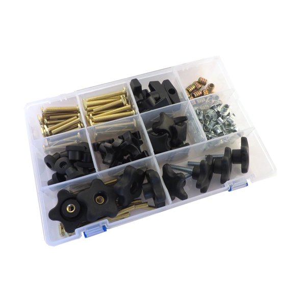 129 Piece Jig Fixture T Track Hardware Kit 5/16 18 Threads with Knobs, T Bolts, Threaded Inserts 129PJHK-5/16