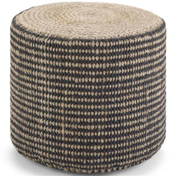 Bowery Hill Contemporary Boho Round Braided Pouf in Natural Jute