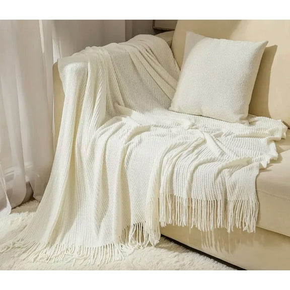 Set Of Two - Elegant White Chenille Throw, Softest Blanket - Xl: 50X60In