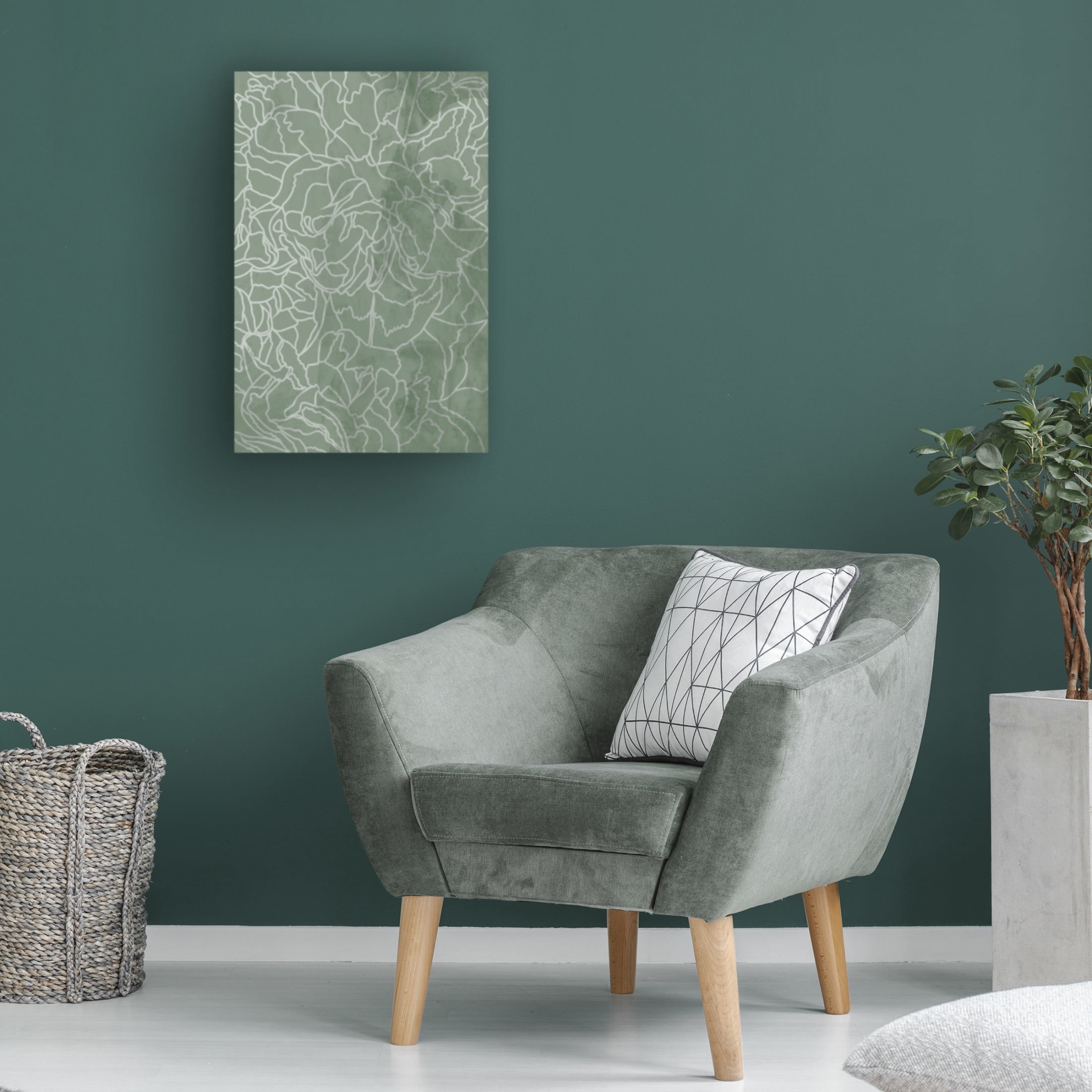 Trademark Fine Art Sarah Manovski  Abstract sage green line drawing flowers Canvas Wall Art