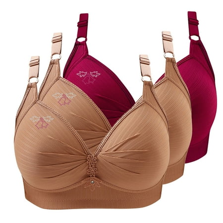 Lisbinx Bras for Women Full Coverage 3PC Woman s Printing Gathered Together Large Size Daily Bra Underwear No Rims On-Trend Low Spend