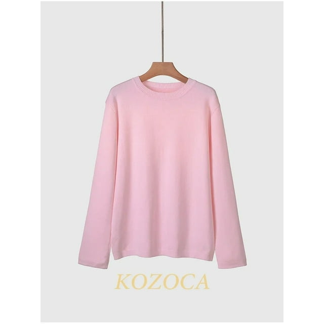 Kozoca Chandail Femme Nouveau Automne Hiver Coupe Régulière Chandail Décontracté Épais Chandail Femme Chaud Doux Uni Col Rond Hauts Mode