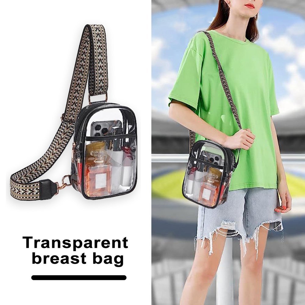Sac à Bandoulière Transparent Noir | 25x6x20 Cm, PVC Imperméable | Pour Concerts, Shopping, Festivals
