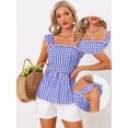 thumbnail image 2 of DARING DIVA Women's Peplum Square Neck Sleeveless Plaid Blouse M Royal Blue, 2 of 6
