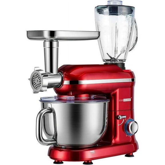 SPECSTAR 3 in 1 Stand Mixer with 6 Quart Stainless Steel Bowl, 650W 6-Speed Tilt-Head Meat Grinder, Red
