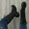 thumbnail image 2 of Gyexs Knee High Boots for Women Wide Calf Gothic Lace up Riding Boots Platform Heel Mid Calf Motorcycle Booties Black & Size 7.5, 2 of 9
