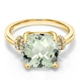 thumbnail image 3 of Gem Stone King 4.04 Ct Cushion Checkerboard Green Prasiolite 18K Yellow Gold Plated Silver Ring, 3 of 5