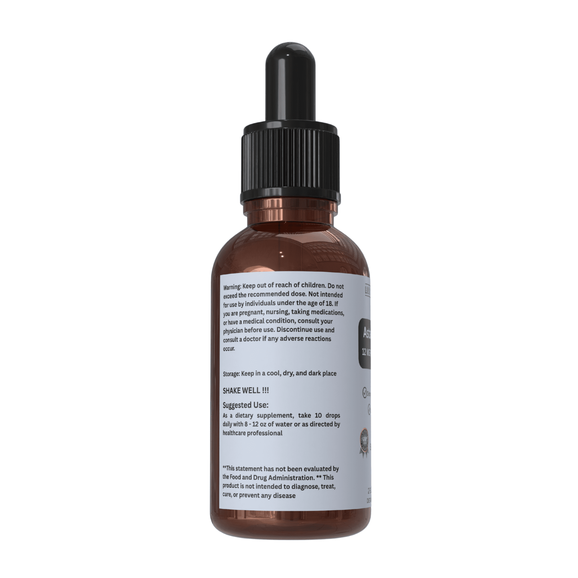 Astaxanthin Liquid Drops Infused with Cold Pressed Extra Virgin Olive Oil – 12mg per Serving – Natural Antioxidant Support – 2 fl oz Dropper Bottle – Vegan, Non-GMO