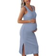 thumbnail image 3 of Ekouaer Women's Maternity Dress Rib Knit Sleeveless Tank Side Slit Bodycon Dresses Pregnancy Clothes S-XXL, 3 of 5