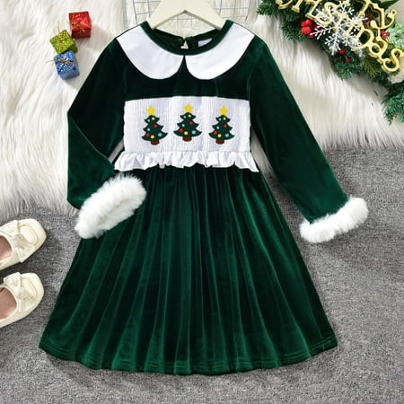 Christmas Dress Elegant Girls Party Dress With Embroidery And Velvet Trim For Festive Holiday Celebrations And 3-6 Years