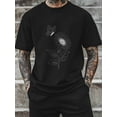 thumbnail image 5 of Men's T-Shirt Single Line Painting Sunflower Butterfly Flower Short Sleeve Casual Tee Classic Crew Neck T-Shirt for Men, S, 5 of 6