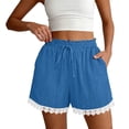thumbnail image 6 of Zedker Plus Size Lace Trim Elastic High Waisted Shorts for Women 2026 Summer Casual Loose Vacation Beach Lounge Ruffle Shorts Size S-XXL, 6 of 8
