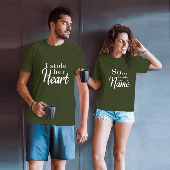 TIHLMK Mens Tshirts Short Sleeve Men Couples Lover Valentine's Day Short Sleeve Letter Print T Shirts Tops