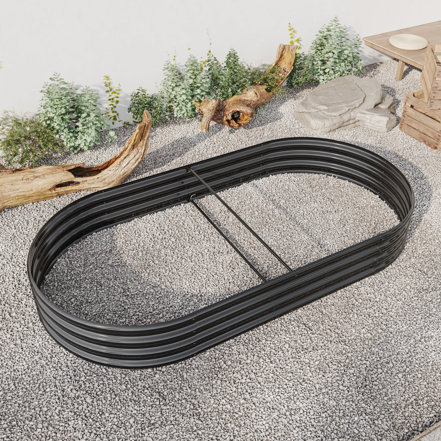 Galvanized Raised Garden Bed, Metal Planter Raised Garden Boxes Outdoor, Oval Large Metal Raised Garden Bed for Vegetables, Flowers, Black  88.98"L * 44.68"W