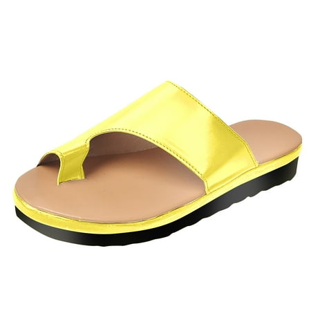 CHOII Clearance Trendy Flip Flops For Women Beach Shoes Summer Comfort Wedge Clip Toe Slip-on Slipper Casual Outdoor Non-Slip Open Toe Platform Sandals Yellow/5