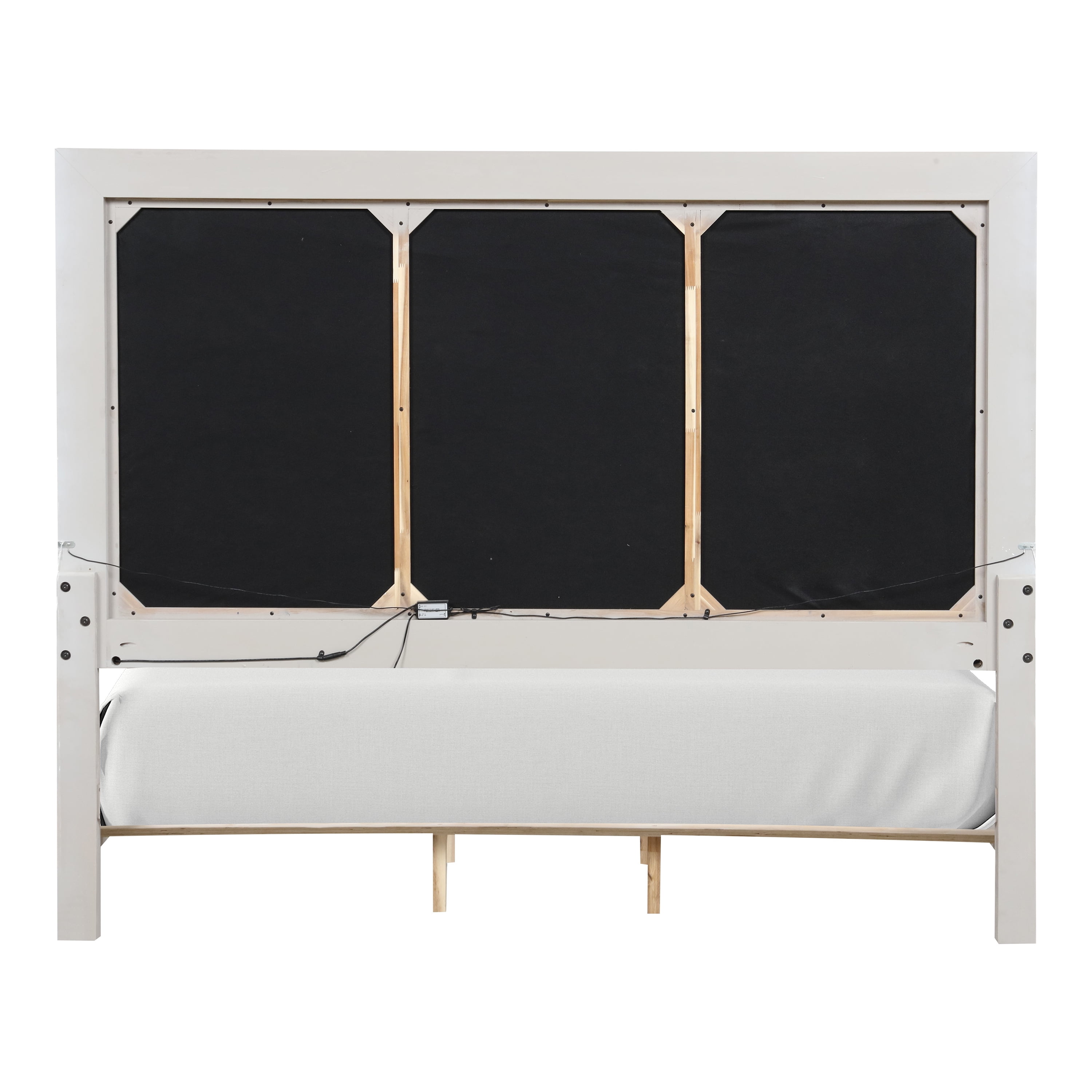 Furniture of America Sagnet Solid Wood Panel Bed with LED, Queen, Weathered Gray