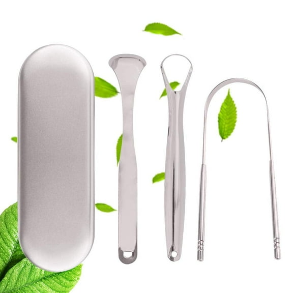 Artrylin Tongue Scraper, Updated Double Layer Tongue Cleaner (3 Tongue Scrapers & A Portable Case) for Adult & Kids to Remove Food Residue, Reduce Embarrassing Bad Breath, Rust-proof Metal Material