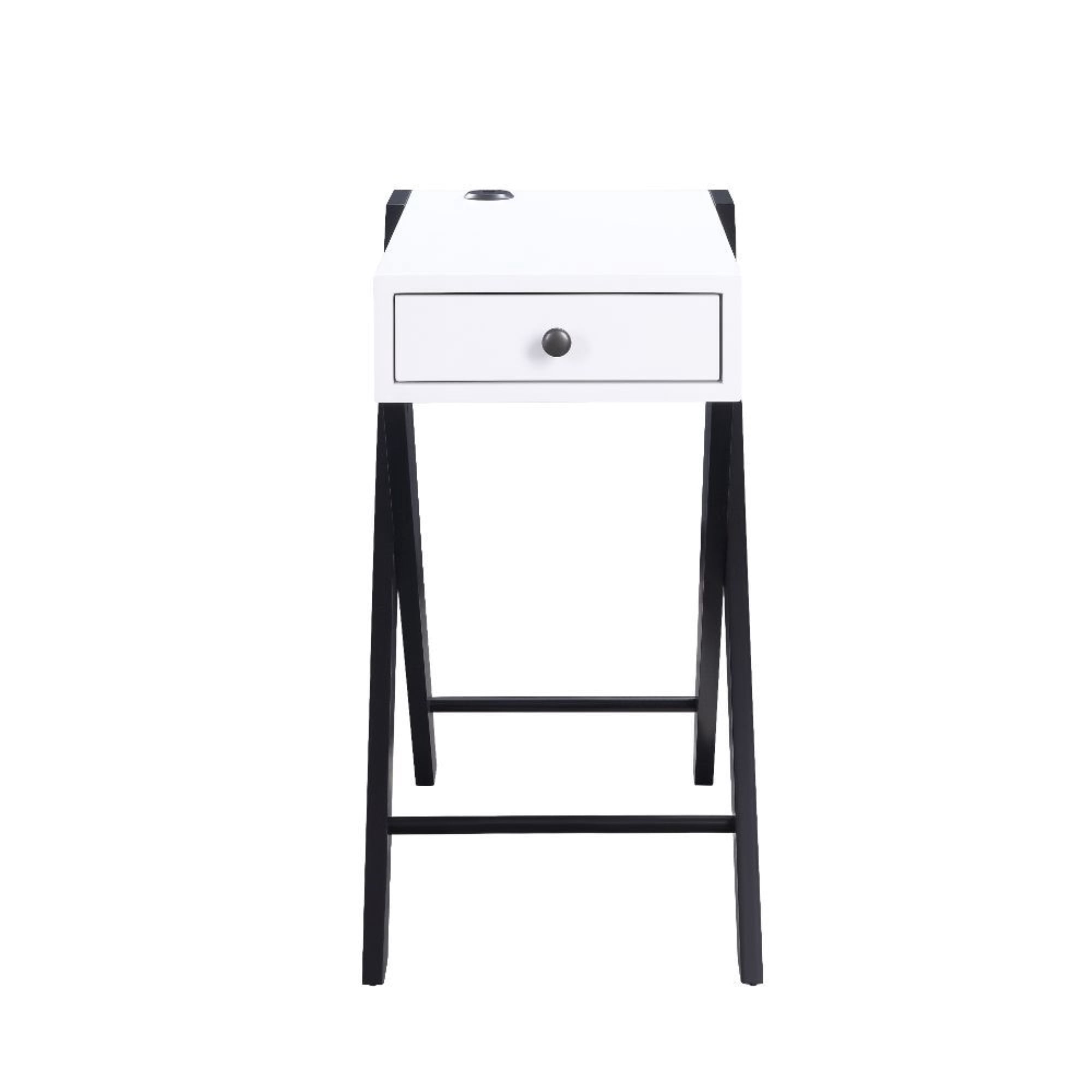 Acme Furniture 97738 Accent Table (USB Charging Dock), White & Black
